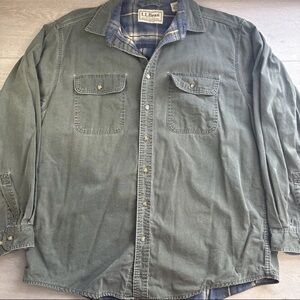 Vintage LL Bean Shirt Mens L Reg Button Flannel Lined Canvas Green Distressed
